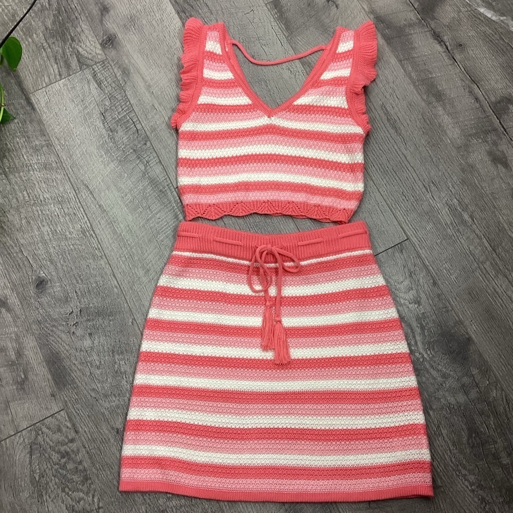 Madden NYC Crochet Striped Tank Top And Skirt